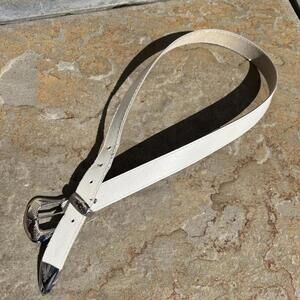 Y2K White Faux Leather Metal Tip Belt